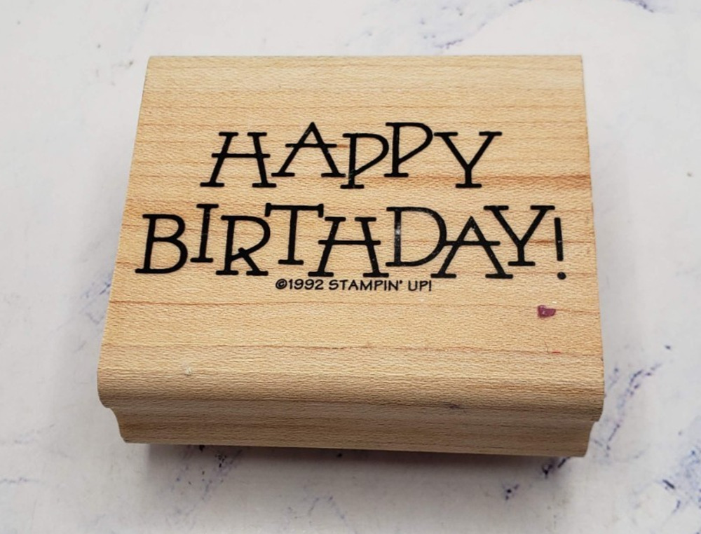Stampin' Up! Happy Birthday Block Script Wood Mounted Rubber Stamp